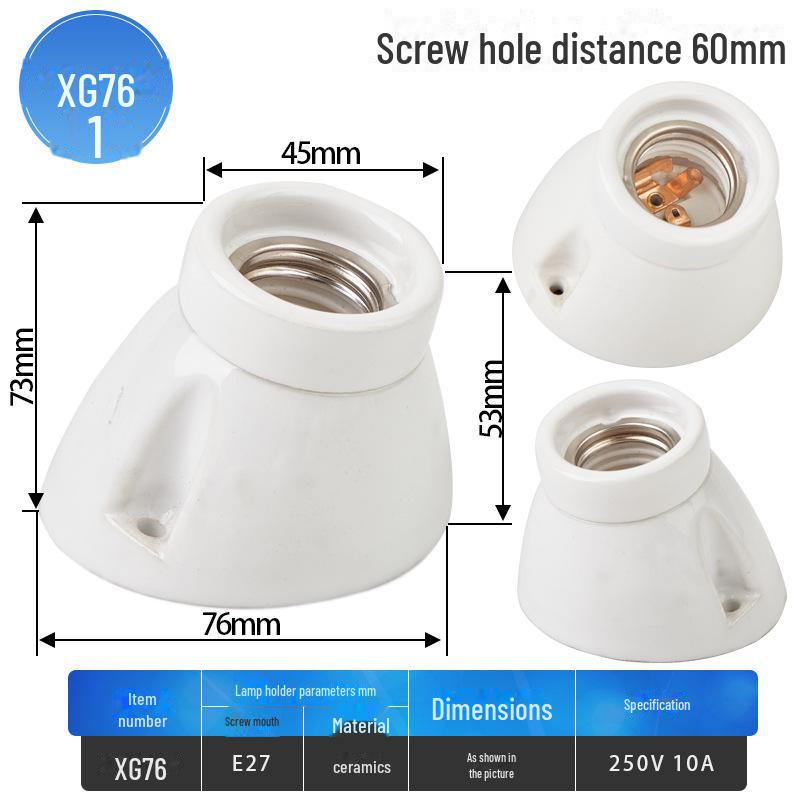 

Наклонный потолочный патрон E27, устойчивый к высоким температурам, полностью керамический