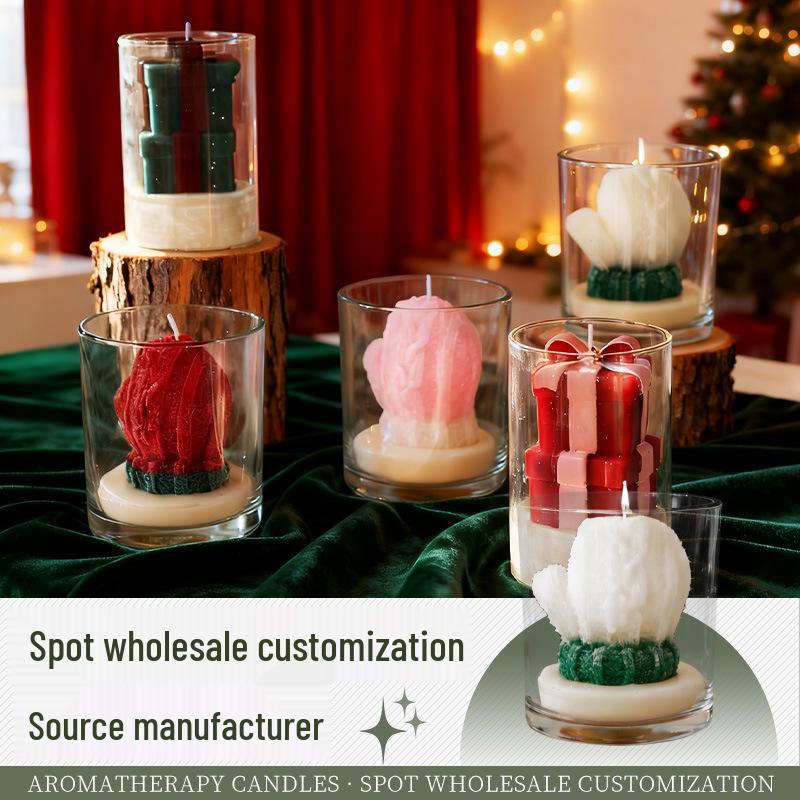 Nordic Style Christmas Candle Glass Cup Glove Ornament: Winter Creative Gift Glove Shape (8*9cm) красный