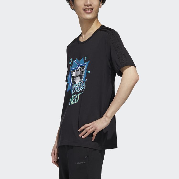 Adidas Neo Fun Print Sports Crew Neck T-Shirt Men Tops Black GM2340