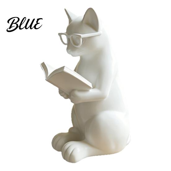 Cat Reading Book Ornament 3D Printed Figurine Decorative with Weighted Anti-Slip Base