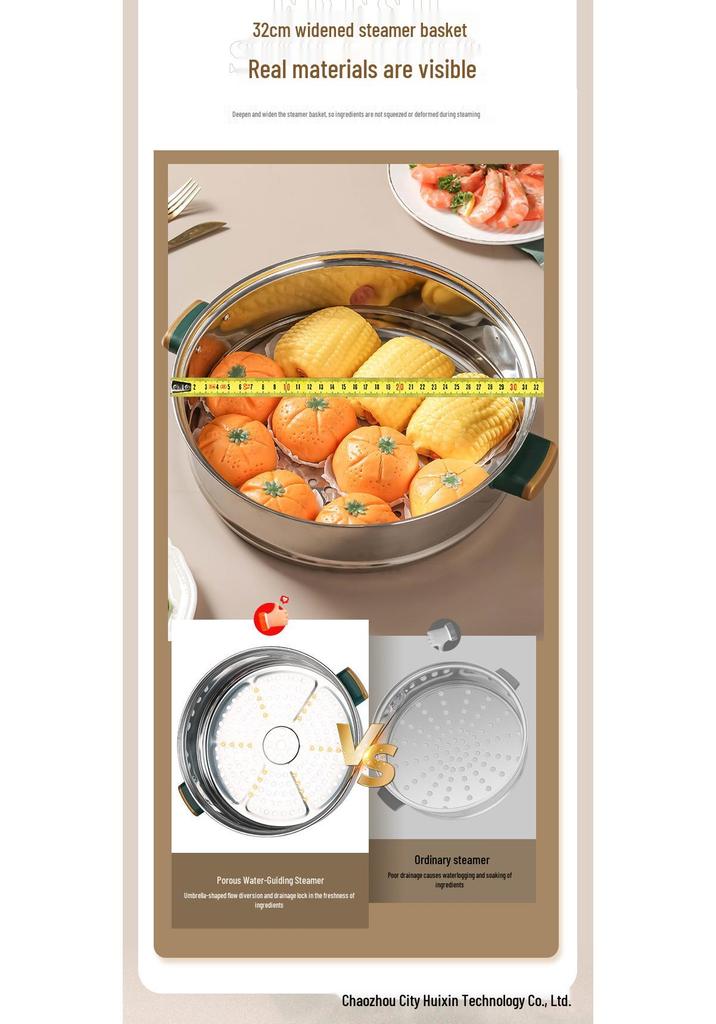 Multi-Function Electric Hot Pot with Timer - Three-Layer Steamer & Cooker, Large Capacity, Automatic Power-Off.