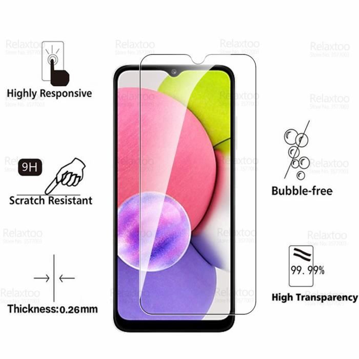 2pcs en verre trempé pour samsung galaxy a03s verre protecteur d'écran samsung une 03 s a03 s a23 a13 a53 a73 2 pieces -aw