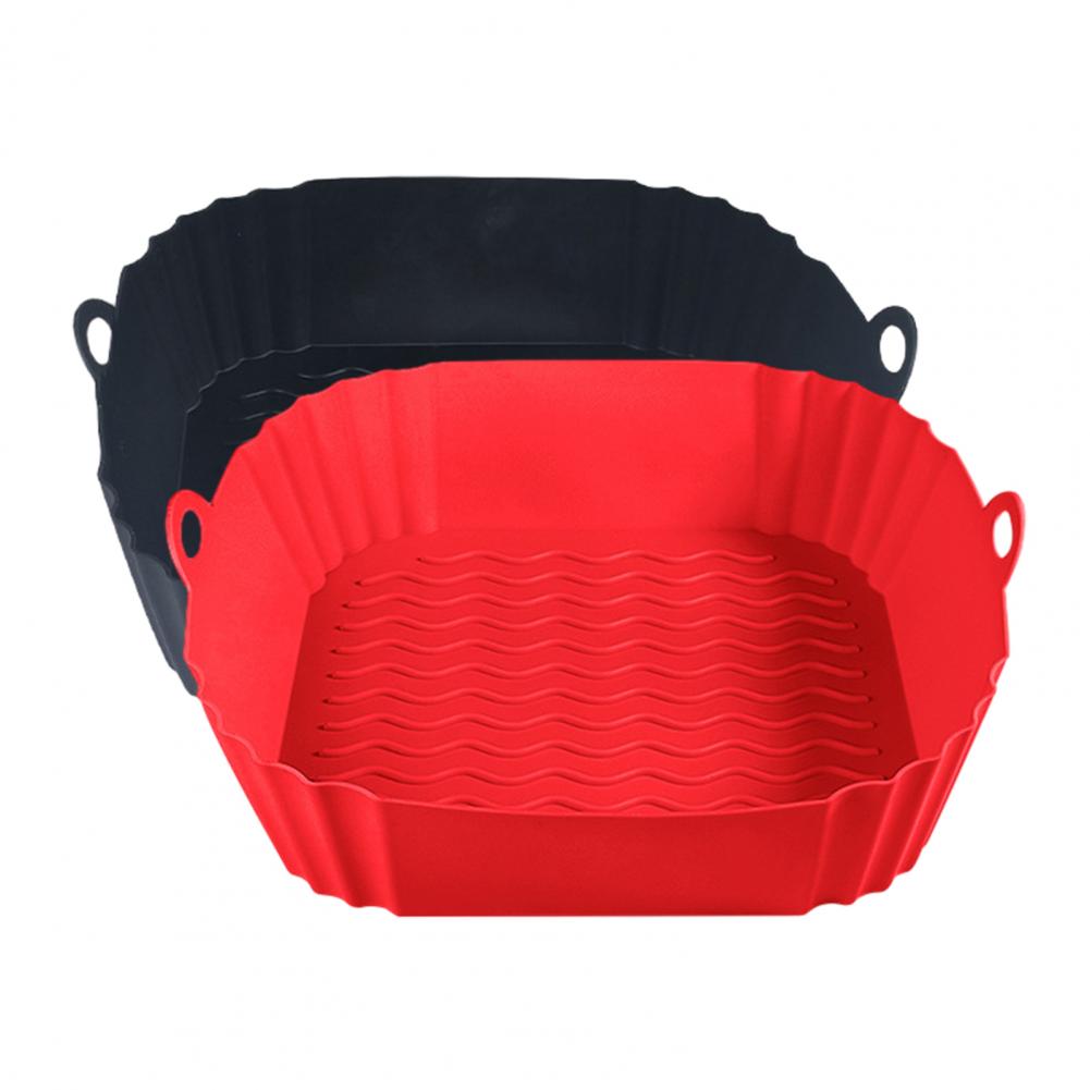 Reusable Fryer Basket 8-inch Round Silicone Fryer Liner with Dual Handles Non-stick Heat Resistant Baking Tray Reusable