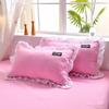 Korean Version of Solid Color Washed Cotton Pillowcase Stitching Lotus Leaf Lace Pillowcase 48*74cm A Pair of Large Pillowcases