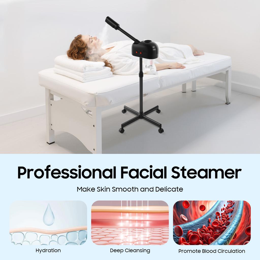 Professional Facial Steamer Ozone Nano Moisturizing 0.2Gal Large Tank 360° Rotation Home SPA Skin Care for Face Beauty Salon