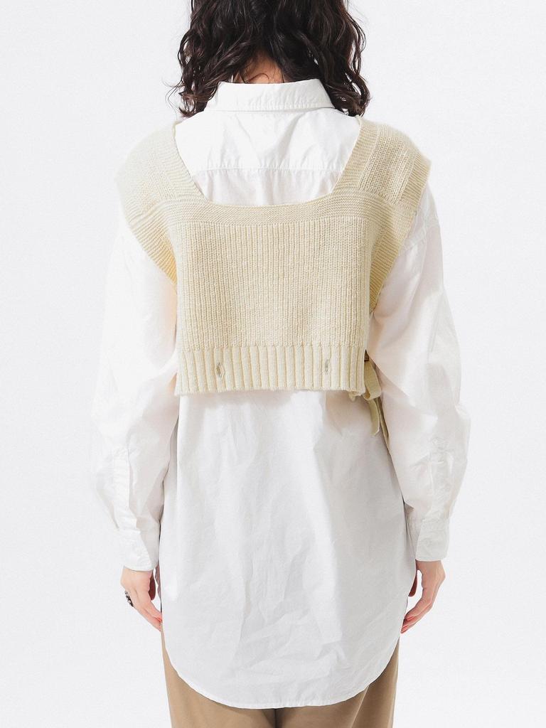 Beams Boy Women's Short Red Cross Knit Vest, Ivory, One Size, 13050146126