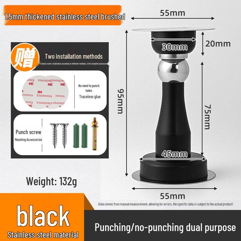 Stainless Steel Magnetic Door Stopper | No-Punch, Anti-Collision, Floor Mount, 1.0-1.5 Thickness
