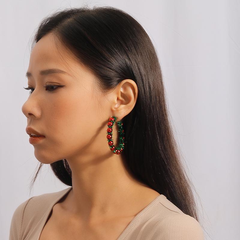 Fashion Merry Christmas Wreath Circle Hoop Earrings for Women Girls New  Party Festival Jewelry Gifts