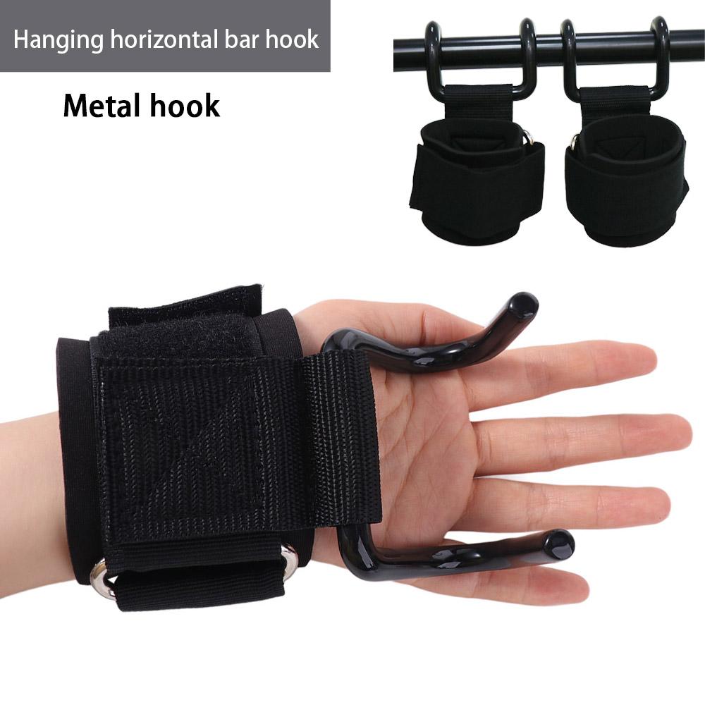 1 Pair Pull-up Auxiliary Power Wrist Guard Adjustable Steel Hook Grips Strap  Weightlifting