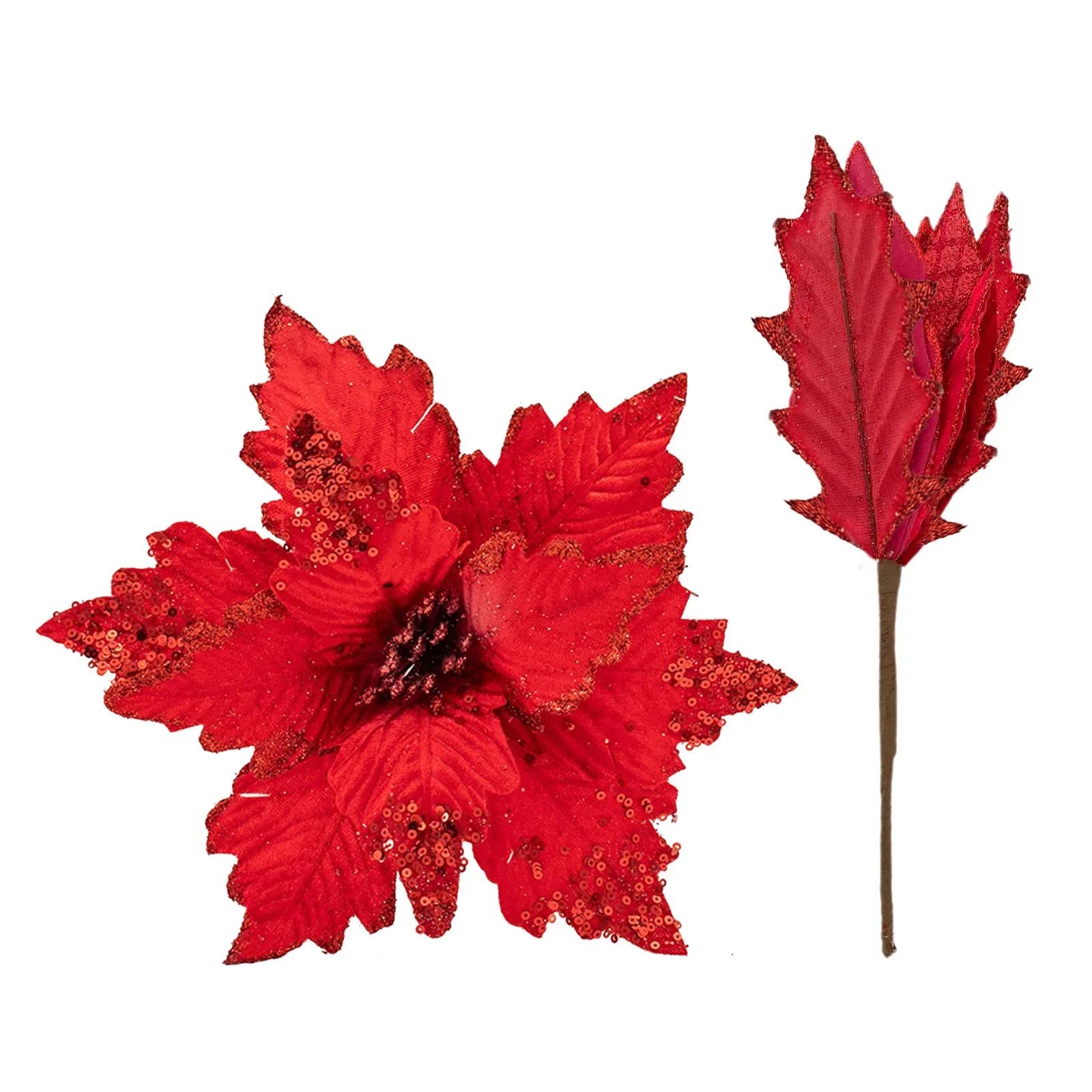 

Scalable Merry Christmas Tree Decoration Flower Xmas Ornaments 25cm Diameter Hotel Wedding Mall Christmas Poinsettia Flowers красный