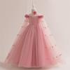Off-Shoulder Princess Dress with Long Cape for European & American Girls - Fluffy Yarn Catwalk Costume