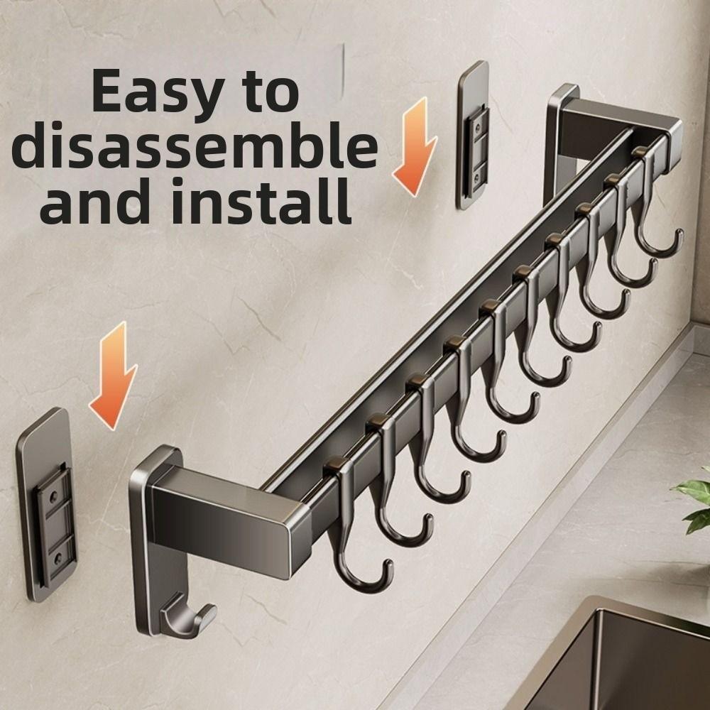 Wall Mounted Kitchen Organizer Hook Aluminum Spatula Storage Rack Pot Lid Rack  Tool Organization