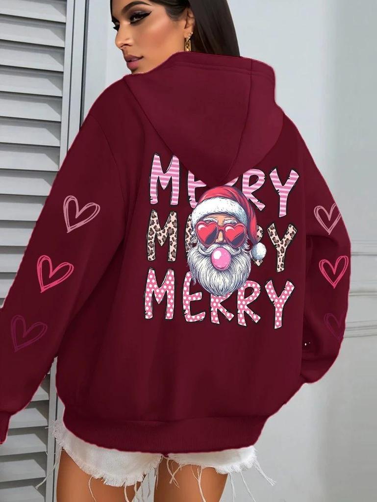 Santa Claus Print Women's Hoodie with Pocket - Casual Streetwear