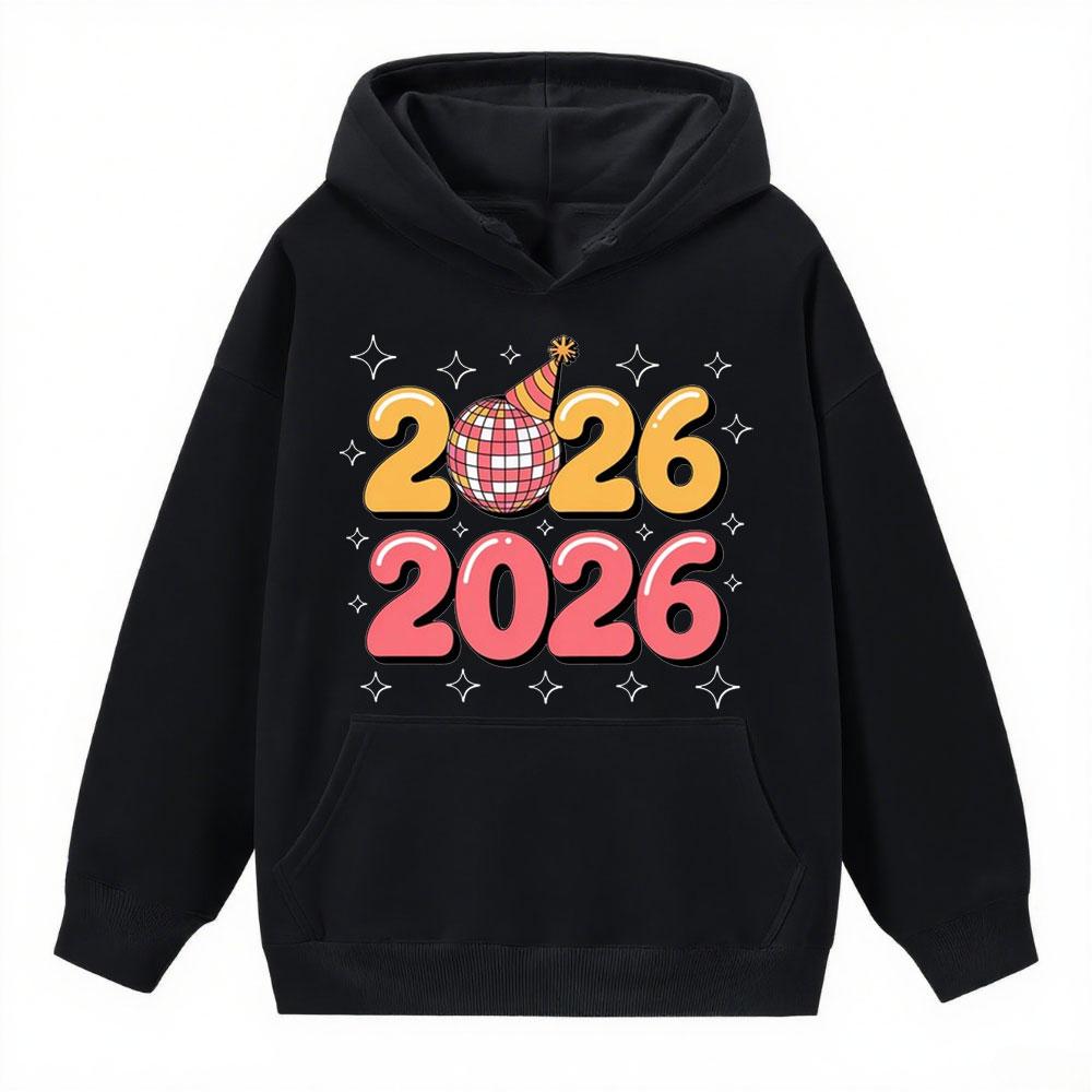 2026 New Year Retro Party Graphic Clothing Disco Ball Design Creative Hoodies Women Casual Fashion Happy New Year Holiday Tops