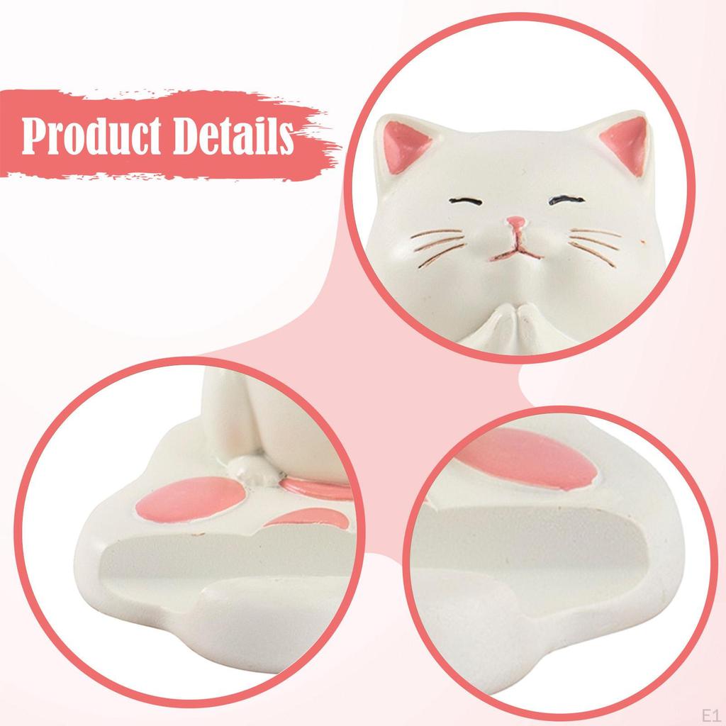 Praying Cat Phone Holder,Funny Cellphone Stand Birthday Gift Resin Kitten Statue Animal Figurine for