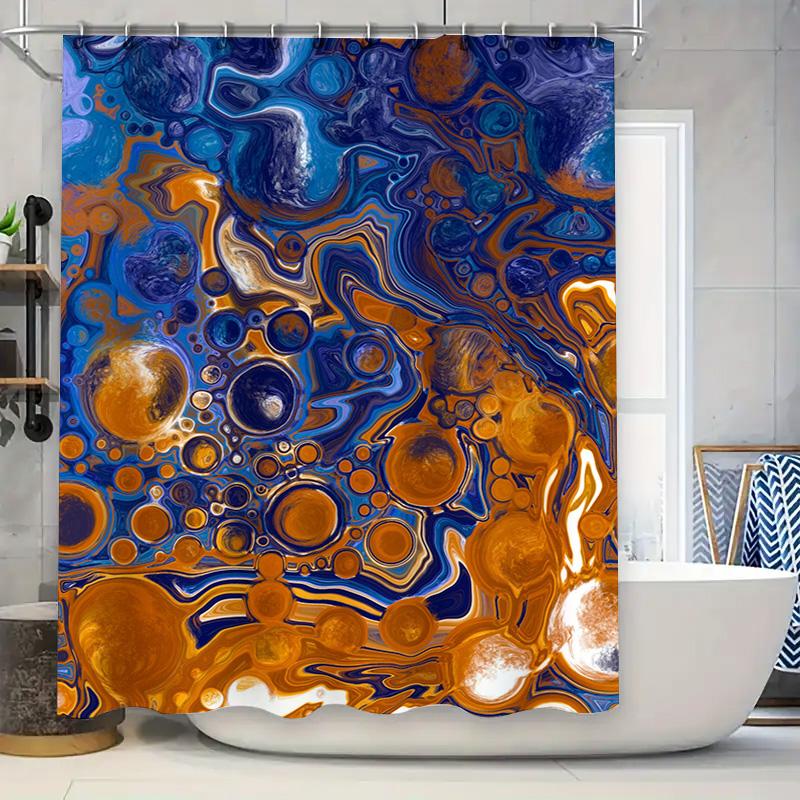 

Luxurious Blue Orange Marble Pattern Bath Shower Curtain Waterproof Decorative Rug W60H190(CM)-1 Pcs