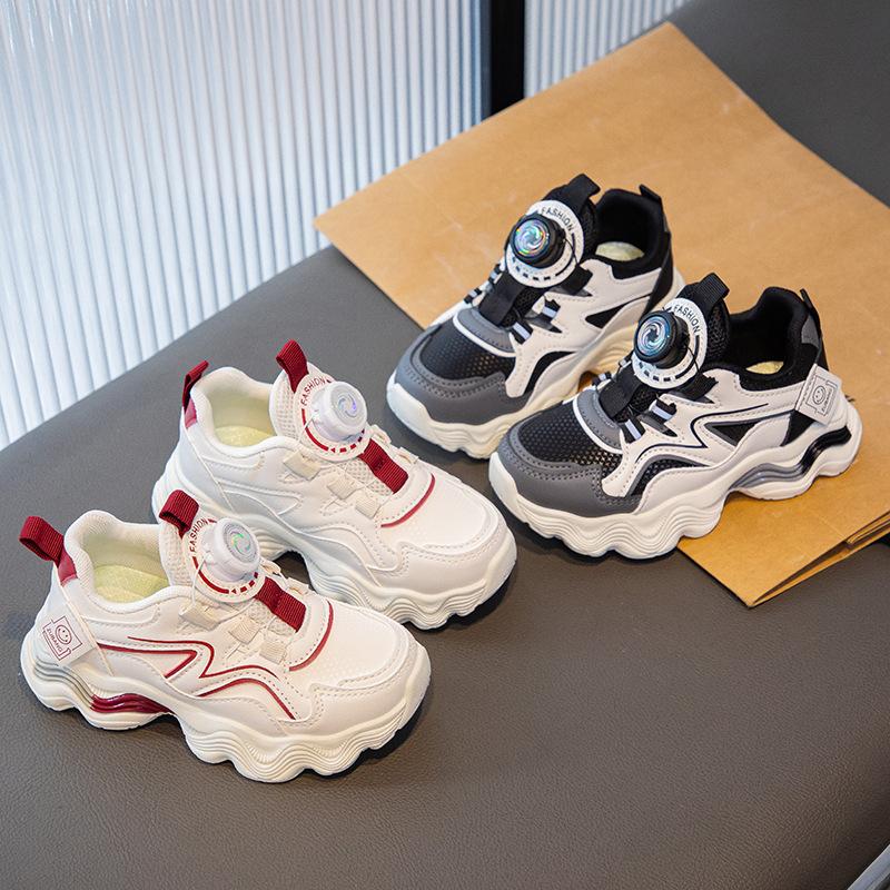 Girls' sports shoes 2025 spring and autumn new rotating button medium and older children's running shoes waterproof casual dad shoes