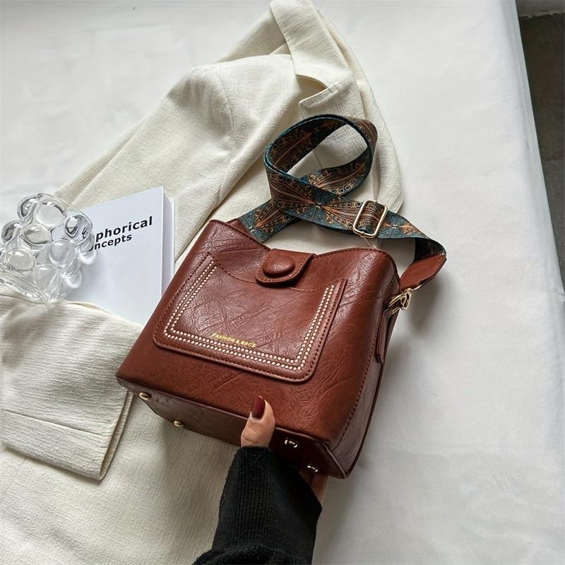 

Винтажная минималистская сумка-ведро, однотонная сумка через плечо, женская мини-сумка через плечо и кошелек коричневый