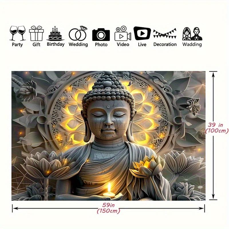 Giant Buddha Statue and Lotus Pattern Tapestry - Polyester Wall Hanging for Living Room and Bedroom Home Decoration