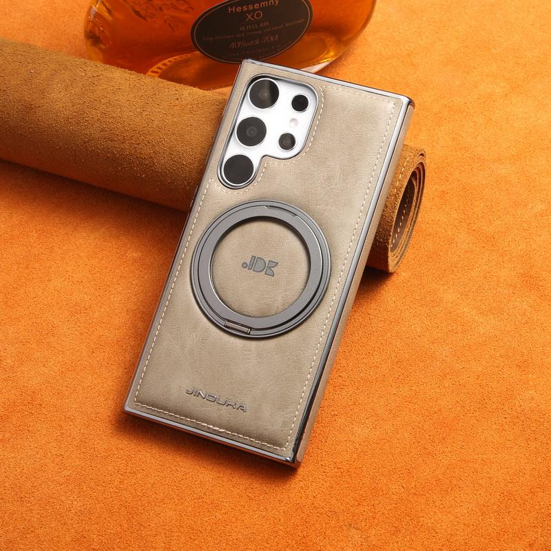 Obchodní kožené pouzdro s magnetickým otočným držákem pro Samsung Galaxy S24 Plus S23 S22 Ultra pro MagSafe Luxusní ochrana objektivu Nárazuvzdorný kryt telefonu