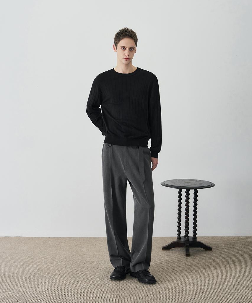 DRAW FIT Wool Supple Ribbed Round Knit [3 Colors]