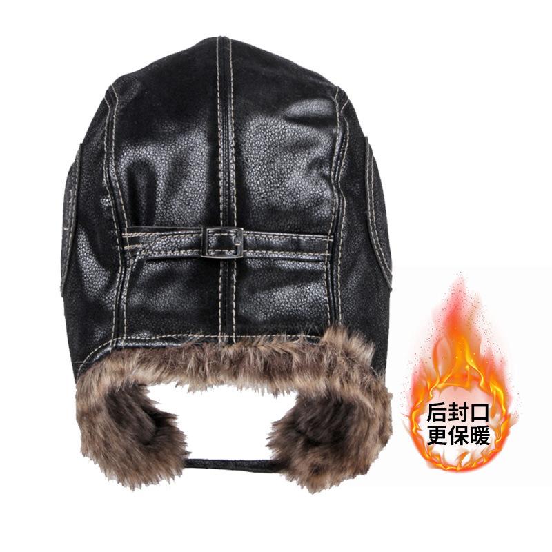 Hat men's autumn and winter imitation leather outdoor windproof riding hat women's ear protection warm pilot hat