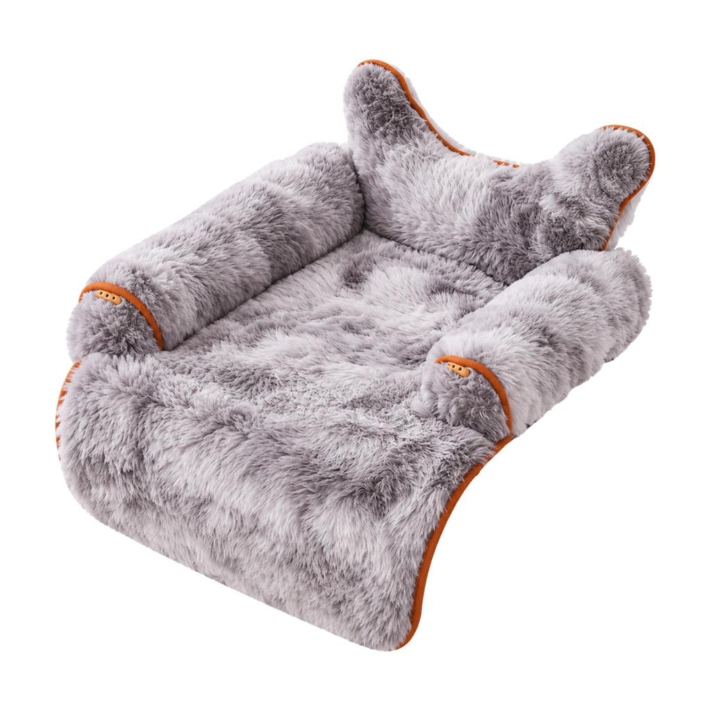 Soft Pet Bed with Bolsters Padded Textured Velvet Couch Cover Bolster for Cat