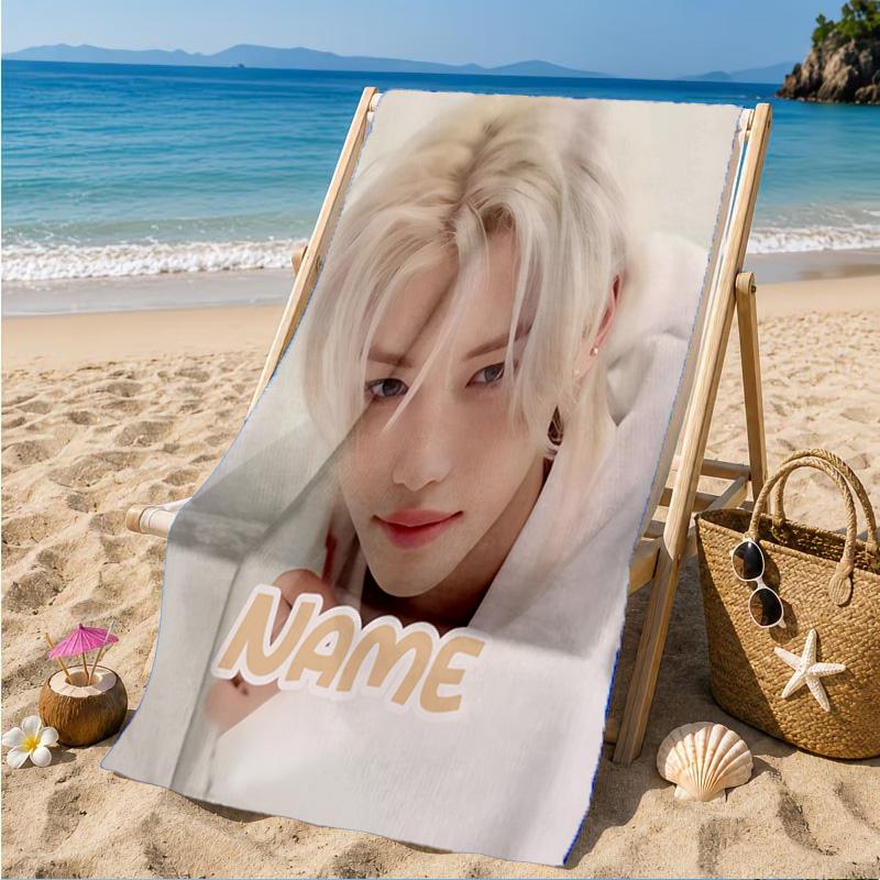 Custom Name K-pop Idol Collage Beach Towel Microfiber Beach Towel, Lightweight and Quick-Dry, for Summer Travel, Swimming Pool Gift