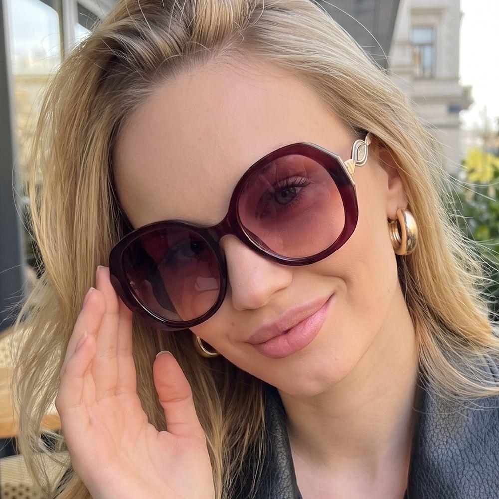 New European and American women's round frame sunglasses, personalized versatile sunglasses, vacation concave sunglasses