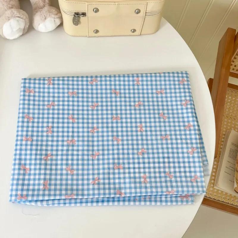 

Хлопчатобумажная ткань в красочную клетку с бантиком для платьев, рубашек, пижам, домашней одежды, детской одежды, 140х100см 140x100cm синий