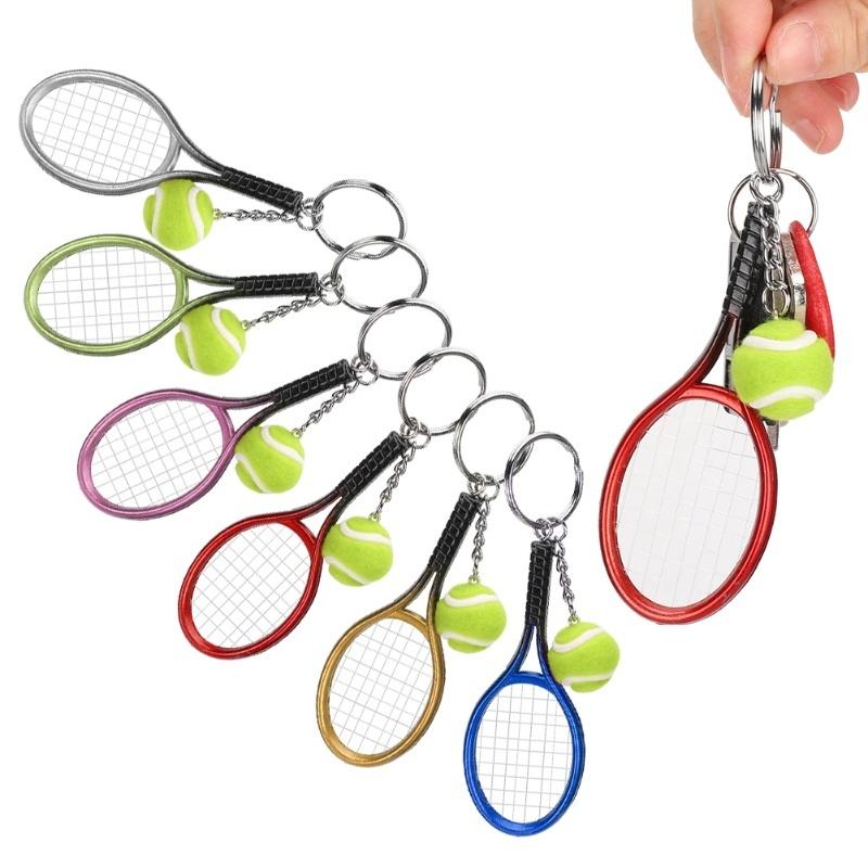 6Pcs Mini Keychain Pendant Simulation Tennis And Racket Model Bag Hanging Decoration