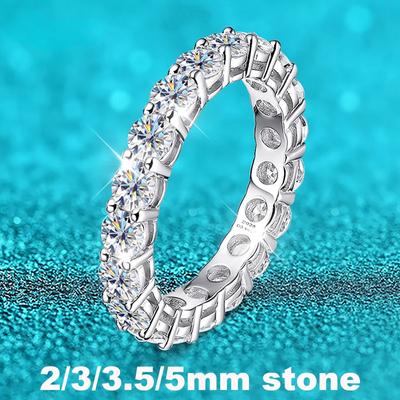 Smyoue 2-5mm plný moissanitový prsten pro ženy, třpytivé snubní prsteny věčnosti 100% S925 sterling silver klasický prsten GRA