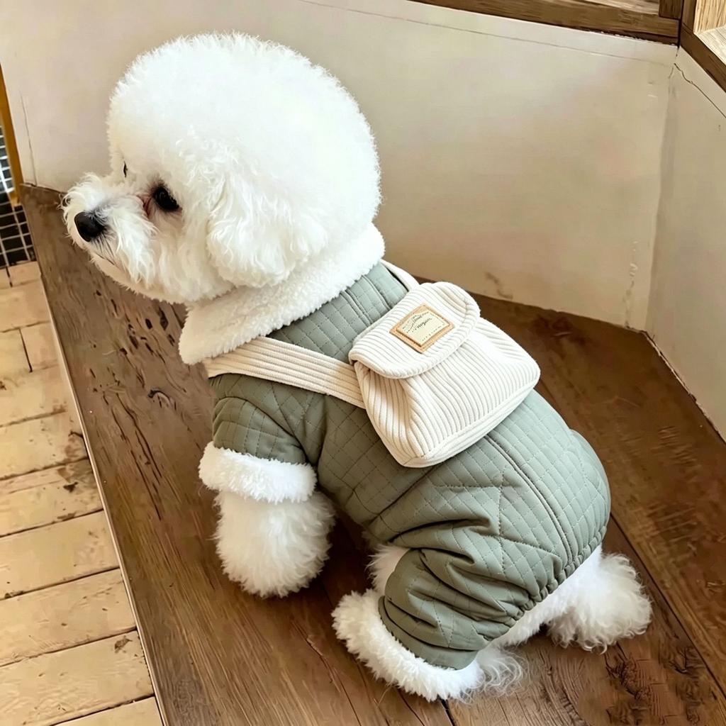 Pet Autumn and Winter Corduroy Jumpsuit Teddy Warm Thick Coat Cat Four Legged Pants Puppy Clothes for Small Dog
