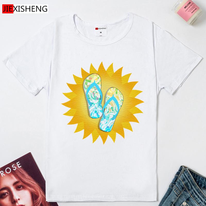 Holiday Beach Style Print Women T Shirt Summer Cool Short Sleeve O Neck Tshirt Girl White Tops Female Clothes Hh1158