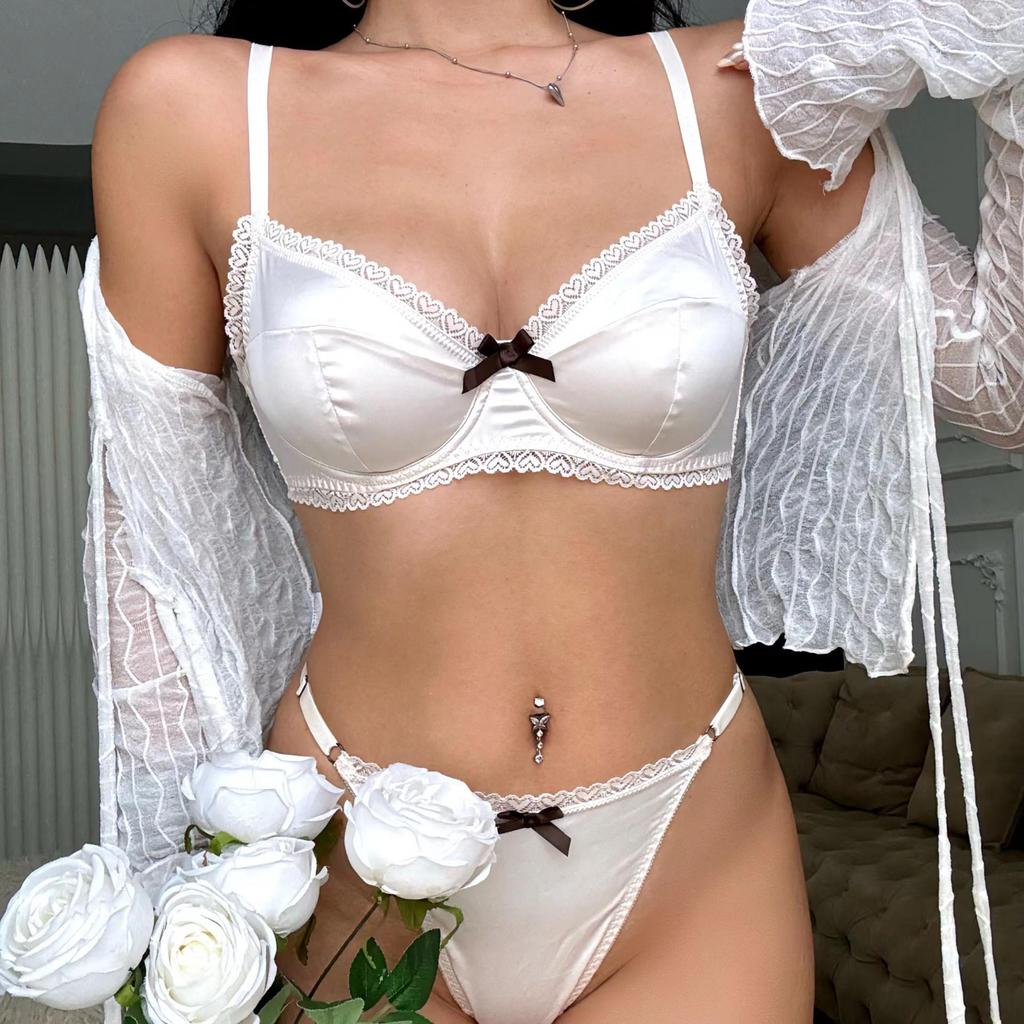 French Ice Silk Underwear Set for Women Sexy Ultra Thin Push Up Bra Set High Quality Comfort Lingerie Brassiere and Thongs Sets