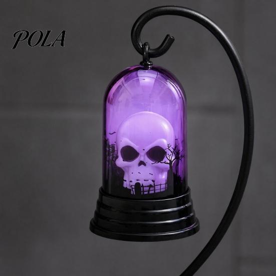 Spooky Skull Lamp Halloween Pumpkin Lantern, Battery Operated LED Light, with Hanging Buckle, Plastic Lantern Durable Lighting, for Party Props
