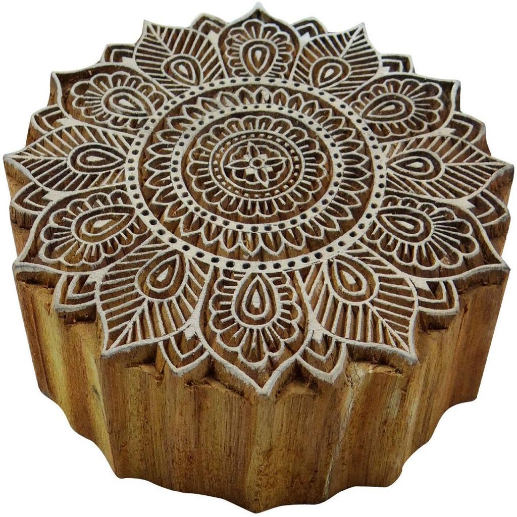 Hand Carved Floral Pattern Textile Wood Stamp Printing Blocks Wooden Block