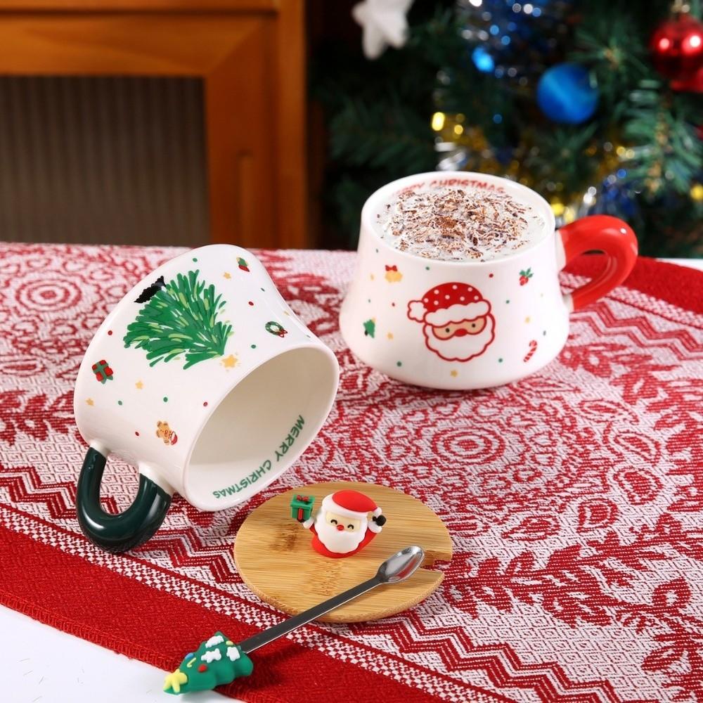 Snowman Ceramic Mugs Xmas Tree Spattered Coffee Cups New Cup Spoon Kit Holiday Season