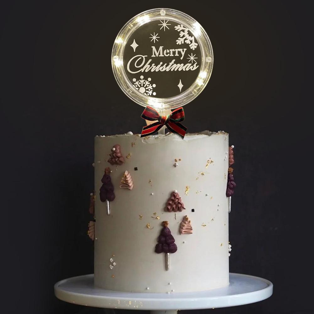 1pc Merry Christmas LED Light Cake Decoration for Christmas New Year Party Cake Topper Decoration Supplies