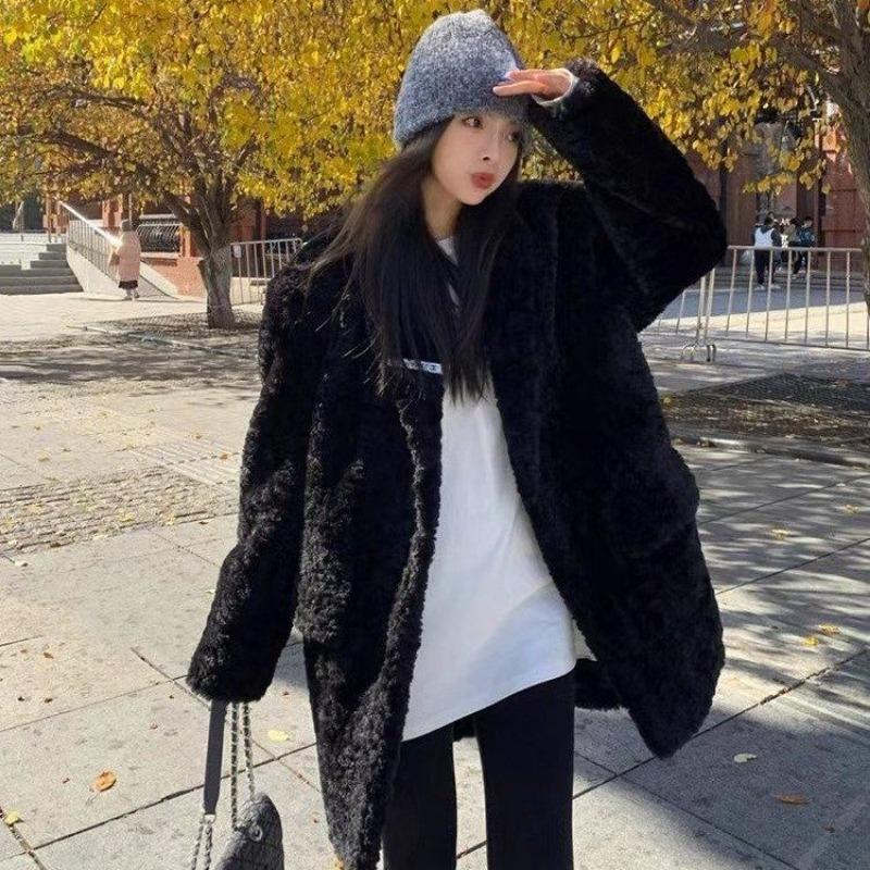 Autumn and Winter New Lamb Wool Coat Women's  Thick Mid-length Top