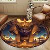 Luxurious Egyptian Culture Round Rug - Crystal Velvet Polyester Carpet with Vibrant Pharaoh & Pyramid Design, Non-Slip Backing, Perfect for