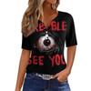 Women's Casual V Neck Short Sleeve Button T Shirt Halloween Themed Graphic Print Top Fashionable Comfortable Fit