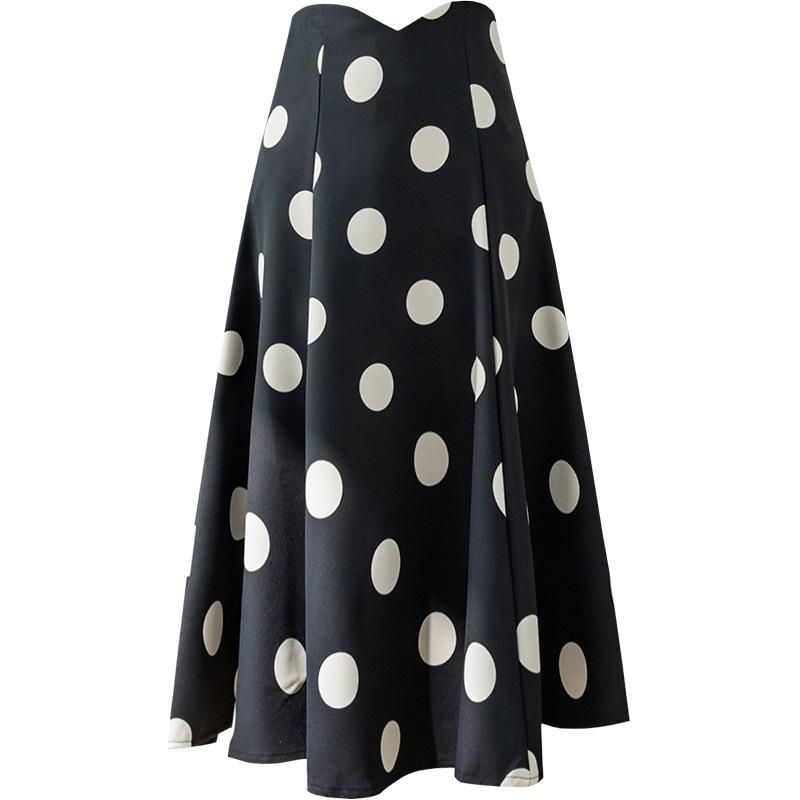 Acheter Jupes à pois pour femmes, jupe longue plissée en soie de