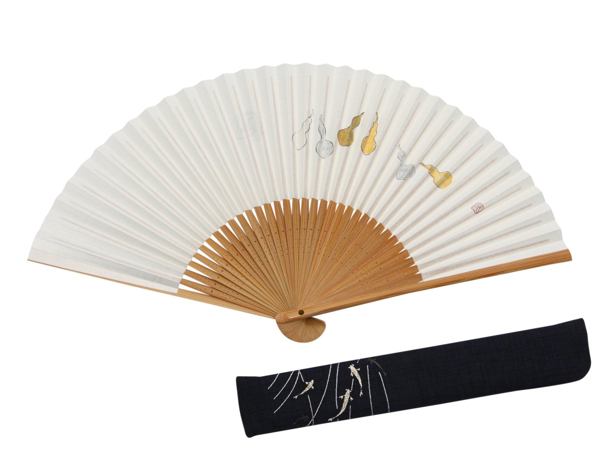 gourd handmade by Kyoto with fan case and presentation [Hasegawa] Kyoto-style fan, design, double-sided pattern, craftsmen, box. золотой