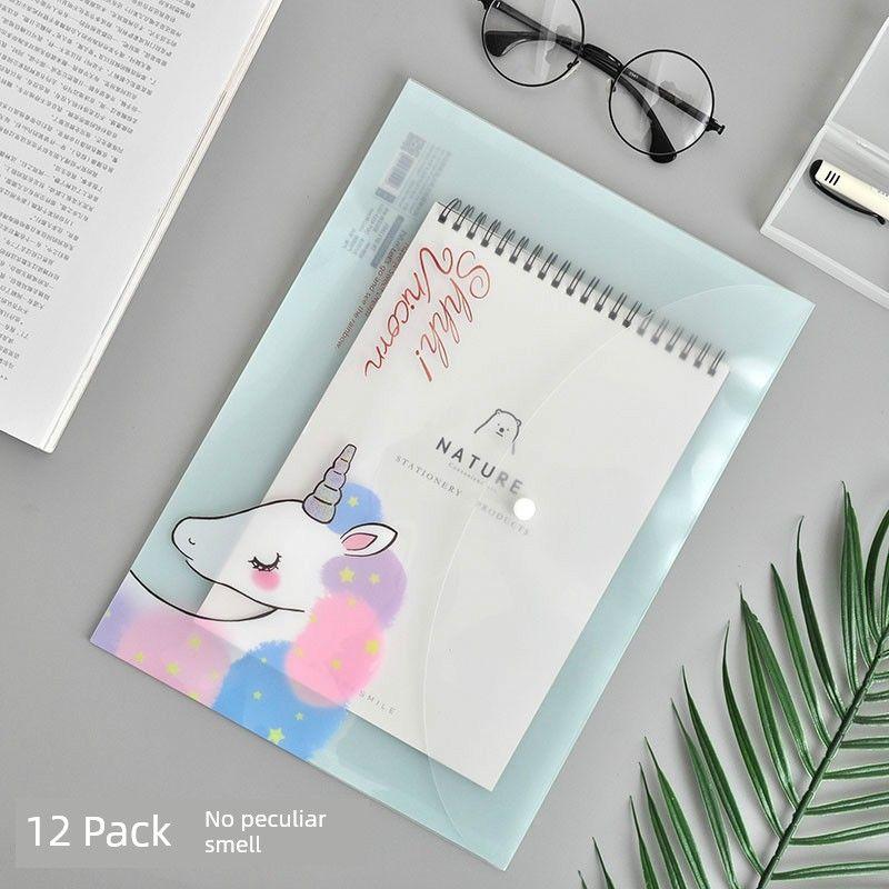[Leak Picking] Snap-Fastener File Bag Cute Cartoon Transparent Folder A4 Plastic Test Papers for Students Material Bag