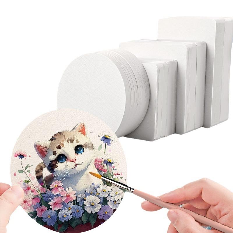 Watercolor Paper Postcard High-value Square Round Cardboard Art Painting Calligraphy Rounded Bookmark Blank Card