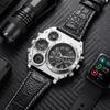 Large Dial Dual Time Zone Watch PU Leather Strap Men's Watch Top Brand Sport Wristwatch  Men