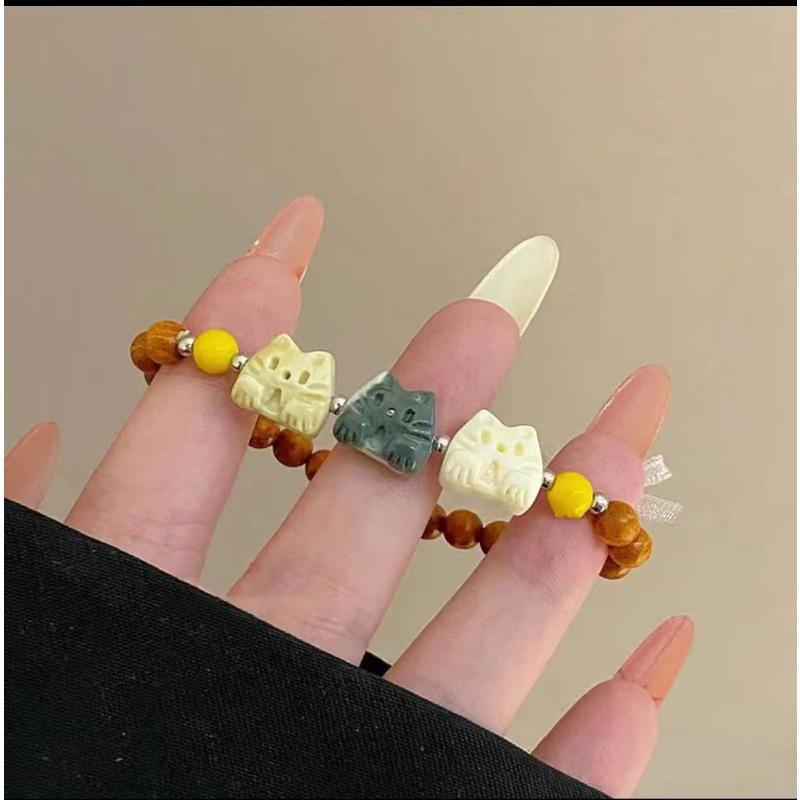 Three Cute Three-color Surprise Cat Bead Bracelets, New Chinese Zen Niche Chinese Style Chinese Jewelry