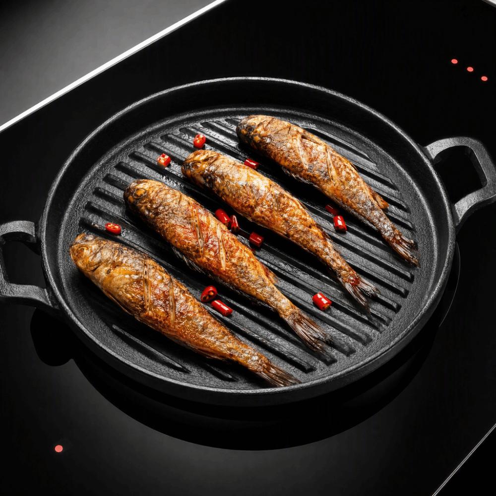 Ribbed Surface Grill Pan Round Flat Bottom Stovetop Griddle Practical Barbecue Pan  Barbecue Steak