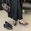 2025 New Spring and Autumn Soft Leather Mary Jane Shoes Women's Retro Cross-strap Fashion Pointed Head Shallow Mouth Medium Thick Heel Single Shoes